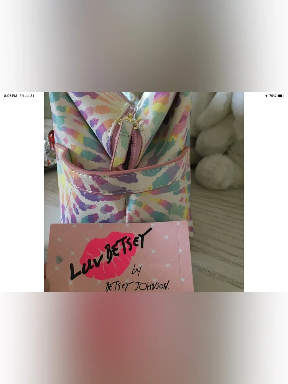 Betsey Johnson Pastel Tie-Dye Loaf Cosmetic Pouch with Heart Logo Accent